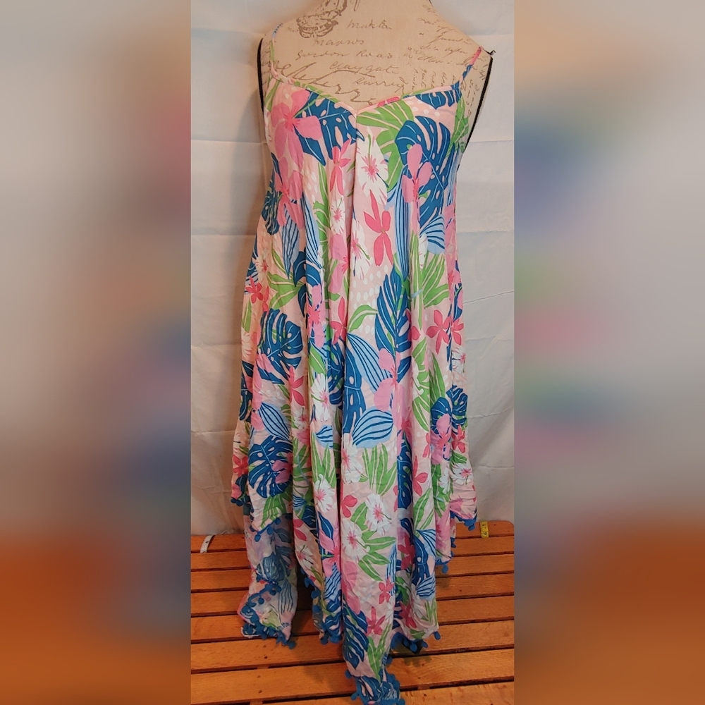 Goa Beachwear By Japan Multicolor Floral Cover Up With Spaghetti Straps Size L